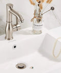 Vessel Sink Drain Pop Up Stopper With Built In Anti Clogging Strainer Brushed Nickel Finish in bathroom sink setup