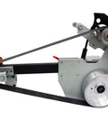 Heavy Duty 2X72 Bench Belt Grinder With Variable Speed Knobs And Rock Solid Welded Steel Frame showing drive mechanism and belt setup.