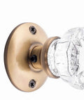 Single Dummy Crystal Clear Fluted Glass Knob Non Turning Surface Mount For One Side Of Closet Pantry French Door Antique Brass Finish