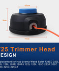 Side view of T25 trimmer head, dimensions labeled, compatible with Husqvarna Weed Eater including Two Pack 128LD Trimmer Head T25 Replacement