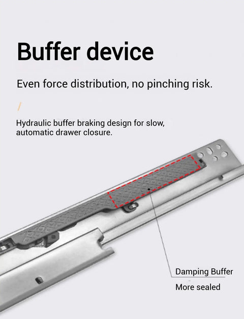 Soft Close Undermount Drawer Slides 8 To 30 Inch Full Extension With Lock, Heavy Duty 60Kg Capacity, Nearly Invisible Rails For Smooth Quiet Operation, Ideal For Cabinets And Pianos And Other Furniture Upgrades. hydraulic buffer close-up