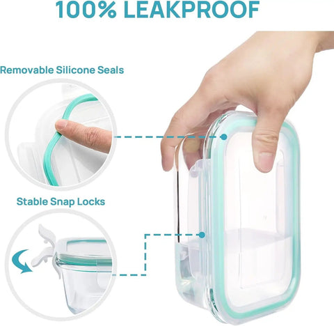 Hand holding one container from 8 Pack Glass Food Storage Containers With Airtight Lids For Meal Prep And Leftovers
