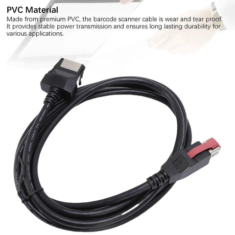 Beefed Up Pro Grade PVC POS Cable For Barcode Scanner And Printer 5.9ft coiled, showing connectors and premium PVC material.