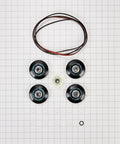 Genuine OEM Dryer Maintenance Kit For 2015 Models And 80047 showing belt, rollers, and pulley on grid background