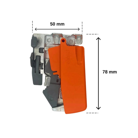Orange Locking Device Pair For Overlay Tandem Drawer Slides Heavy Duty Left And Right Hardware Zero Hassle Install Rock Solid Cabinet Upgrade Kit shown with dimensions 50mm x 78mm.