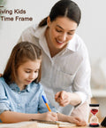 Adult helping child study with Colorful Sand Timer Set With Six Time Options 1 3 5 10 15 30 Minutes For Classroom Home Office Kitchen Protective Cover Multicolor Must Have Everyday Use For Studying Cooking And Timed Activities visible.