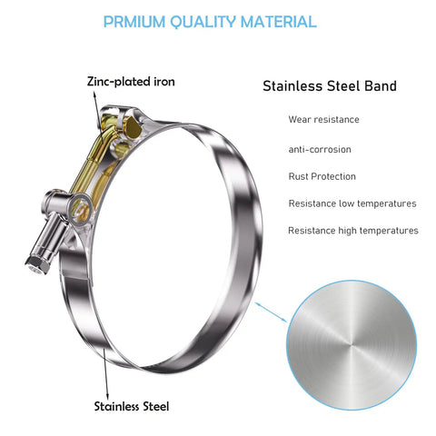 T Bolt Hose Clamp Set 58-65mm For 2 Inch Hoses Heavy Duty Stainless Steel Turbo Intercooler Kit with zinc-plated iron and steel band
