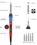 Pro Grade Fast Heating 90W Soldering Iron Kit With LED Digital Display 110V Ceramic Heater components and features