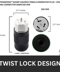 Beefy Heavy Duty Twist Lock Connector 50A 125 250V 3 Pole 4 Wire California Style CS6364C SS2-50R Female Plug ETL, 6 in