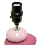 Close-up of pink ceramic base without shade of Shades Of Pink Ceramic Stacked Stone Table Lamp With Fabric Shade, 17.5 Inch Tall, 12 Inch Dia Shade, Warm Bedroom Living Room Office Decor, Perfect For Nightstands And End Tables.