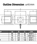 Technical drawing of Six Axis Load Cell With 1000Kg Capacity, Stainless Steel Force Sensor For Large-Scale Weighing And Torque Measurement, Bidirectional Torque Sensing, High Precision Industrial Grade Sensor For Static And Dynamic Applications with dimensions in mm.