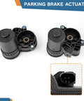 Top Shelf Left And Right Parking Brake Actuator Motor For Jaguar Epace Fpace Ipace Xe Xf Land Rover Discovery Sport Range Rover Evoque Velar 2015 To 2024 2.0L 3.0L 5.0L Replaces Lr061382 Lr061386, showing dual black actuators with detailed connectors.