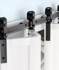 Beefed Up Bifold Barn Door Hardware Kit For Four Doors Side Mounted Black J Shape Rollers Heavy Duty Steel Supports Up To 400 Lbs