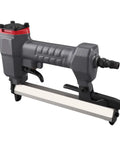 Lightweight 18 Gauge Pneumatic Brad Nailer featuring a durable aluminum frame, side view with hose connector for easy use.