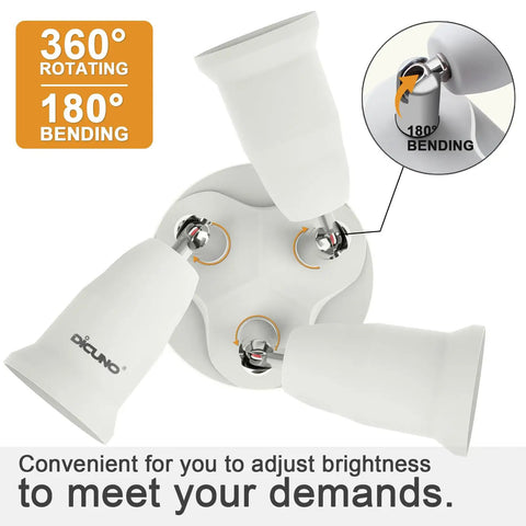 3 In 1 E26 Light Socket Adapter With 360 Degree Rotation And 180 Degree Bend Easy Install Converts One Socket Into Three For Standard Bulbs 180W Max Triple Lamp Holder Flexible 3 Way Bulb Socket Converter