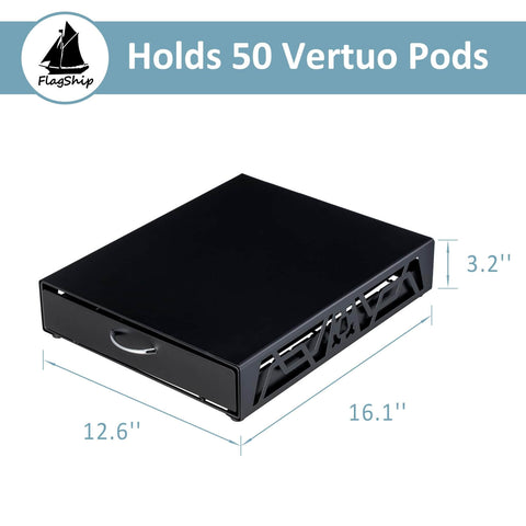 Modern Black Metal Vertuo Pod Storage Drawer For Coffee Machines Space Saving Capsule Organizer That Holds 50 Vertuo Pods