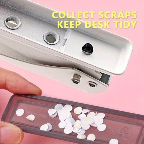 Heavy Duty Single Hole Puncher With One Quarter Inch Hole Twenty Sheet Capacity Metal Construction Skid Resistant Base Clean Paper Scrap Removal