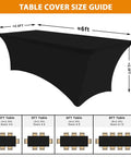 Rectangular Fitted Spandex Table Covers For 6ft Tables Two Pack Black Stretch Tablecloth size guide illustration