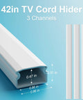 42in white cord hider showing dimensions for wall mounted TV cables, part of the Cord Hider Kit For Wall Mounted TV Cables White Easy Cable Management Concealer For HDMI Power And Internet Cords On Wall Keeps Wires Hidden And Tidy With A Simple No Fuss Install