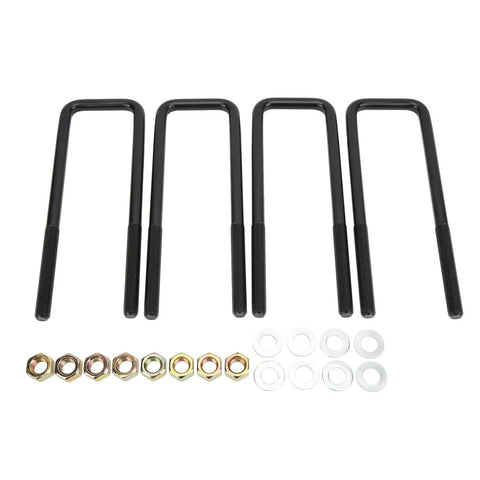 Heavy Duty Square U Bolts Kit For Rear Axle Leaf Springs 10 Inch Steel U Bolts With Nuts And Gaskets Replacement Suspension Repair For 1500 Trucks Built Tough For Quick Bolt On Install And Long Lasting Performance. 4 black steel U-bolts with nuts and gaskets