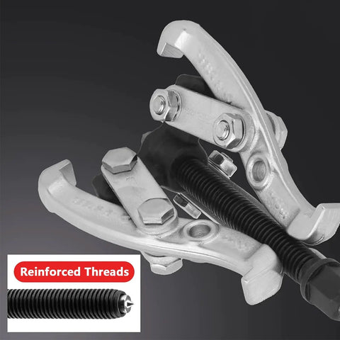 Professional Workhorse Two Jaw Adjustable Gear Puller And Bearing Removal Tool Forged From Tough Carbon Steel detail with reinforced threads.