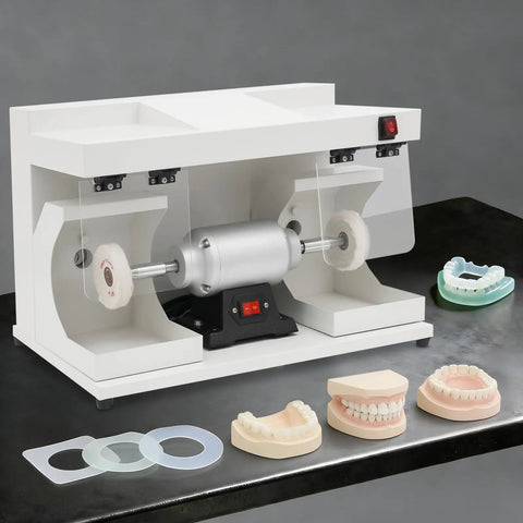 Heavy Duty Dual Head Bench Grinder With Adjustable Dust Guards Rock Solid 3000 RPM Variable Speed Buffing Machine with wheels and dental molds.