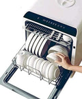 Fully Automatic Portable Countertop Dishwasher Crafted From Premium Stainless Steel Packs Led Control Panel Rapid Air Dry Cycle Easy Sink Hook Up And Six Place Settings For Knock Out Cleanup With Zero Hustle, loaded with plates.