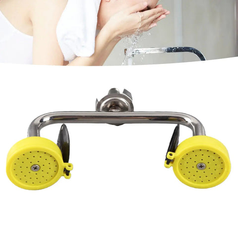 Must Have Eyewash Station With Aerated Spray for safety, featuring 304 stainless steel nozzle and yellow covers, wall mounted