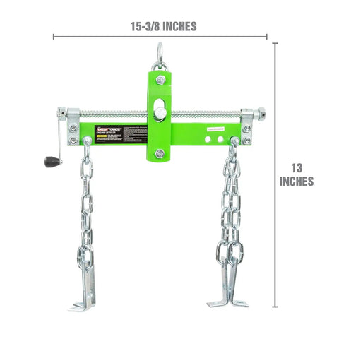 Engine Leveler 1500 Lb Capacity With Four Point Mounting System And Three Chain Positions, front view with dimensions