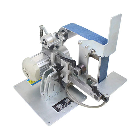 Top Shelf 915X50Mm Belt Sander With Brushless Motor built tough for knife sharpening, featuring a robust metal frame and v-clamp.