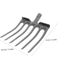 High-Performance Steel Soil Loosening Fork With Four-Tooth Design For Deep Soil Aeration And Easy Mount Handle, shown with dimensions