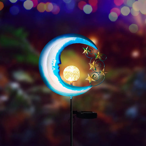 Solar Powered Outdoor Lights Moon And Star Garden Stake Decor For Pathways And Patio Waterproof Landscape Lighting