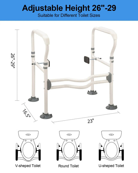 Toilet Safety Rails With Adjustable Handles And Grab Bars For Elderly And Handicap, 300 Lbs Capacity, Fits Most Standard Toilets