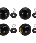 4 Piece Threaded Ball Knobs Set M6 X 20mm Phenolic Plastic Pro Grade Ball Handles With Threaded Inserts, black color with washers and spacers