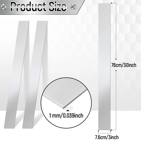 Two brushed stainless steel trim strips, 3 x 30 inches, 1 mm thick