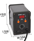 Front view of Pro Grade Hot Air Rework Station Kit With Three Nozzles 5mm 8mm 10mm, PID Temperature Control From 212F To 896F, showing dimensions