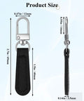 Leather Zipper Pulls Kit With Detachable Leather Handles 8 Pack Repair Tabs For Luggage Backpacks Suitcases Jackets And Handbags Upgrade Your Gear With Durable Black Leather Zipper Pulls showing product dimensions.