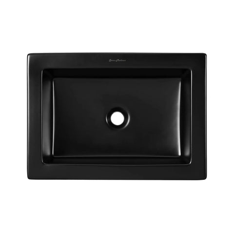22-Inch Ceramic Rectangle Vessel Sink Matte Black Sick Matte Finish For Above-Counter Install, Scratch-Resistant