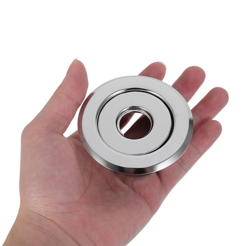 Metal Fire Sprinkler Protector Plates Decorative Escutcheon Ring Covers Recessed Ceiling Two Pack 24 Mm Size in hand.