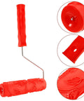 Professional Grade Slick Wood Grain Texture Paint Roller For Interior Wall Decoration heavy duty red rubber handle detail view.