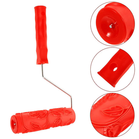 Professional Grade Slick Wood Grain Texture Paint Roller For Interior Wall Decoration heavy duty red rubber handle detail view.