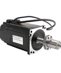 NEMA 34 stepper motor with silver ball-screw nut on shaft, black aluminum housing