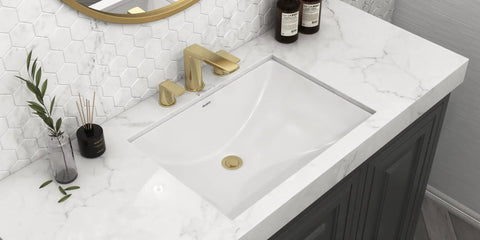 Undermount White Rectangular Porcelain Ceramic Bathroom Sink With Overflow For Small Vanities 16 By 11.75 Inch on marble counter
