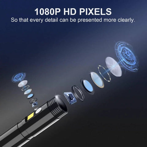 Dual Lens 5 Inch IPS Endoscope Camera With Light Waterproof SemiRigid Cable Borescope Inspection Tool With 32GB Card For Photo And Video Recording Ideal For Automotive Plumbing Drain And Wall Inspections, 1080P lens detail