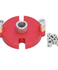 Pro Grade Auto Centering Dowel Jig With Aluminum Drill Guide and eight drill bushings for accurate woodworking alignment.