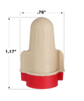 Solid As A Rock Tan And Red Wire Connectors For Twenty Two To Eight Gauge Cables Flex Springs That Lock Tight For Zero Mess Pigtail Hookups Bulk Keg Of Twenty Five Thousand Units, tan and red connector, dimensions 0.76in x 1.17in.