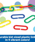 Link N Learn Links Kit For Creative Play And Fine Motor Skills, 500 Colorful Links In 4 Colors With Activity Guide And Storage Bucket, Great For Counting, Patterning, Sorting And DIY Necklaces. Kid-sized plastic links in 4 colors