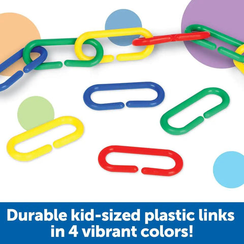 Link N Learn Links Kit For Creative Play And Fine Motor Skills, 500 Colorful Links In 4 Colors With Activity Guide And Storage Bucket, Great For Counting, Patterning, Sorting And DIY Necklaces. Kid-sized plastic links in 4 colors