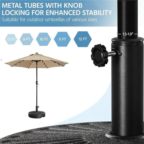 Rock Solid Heavy Duty Round Umbrella Base 85.7 Pound Water And Sand Filled Patio Stand with adjustable pole holder and knob