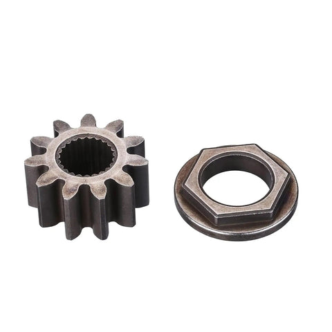 Heavy Duty Replacement Steering Shaft Pinion Gear And Bushing Kit For MTD Toro Cub Cadet Lawn Tractor showing 11 tooth splined gear and hex bushing.
